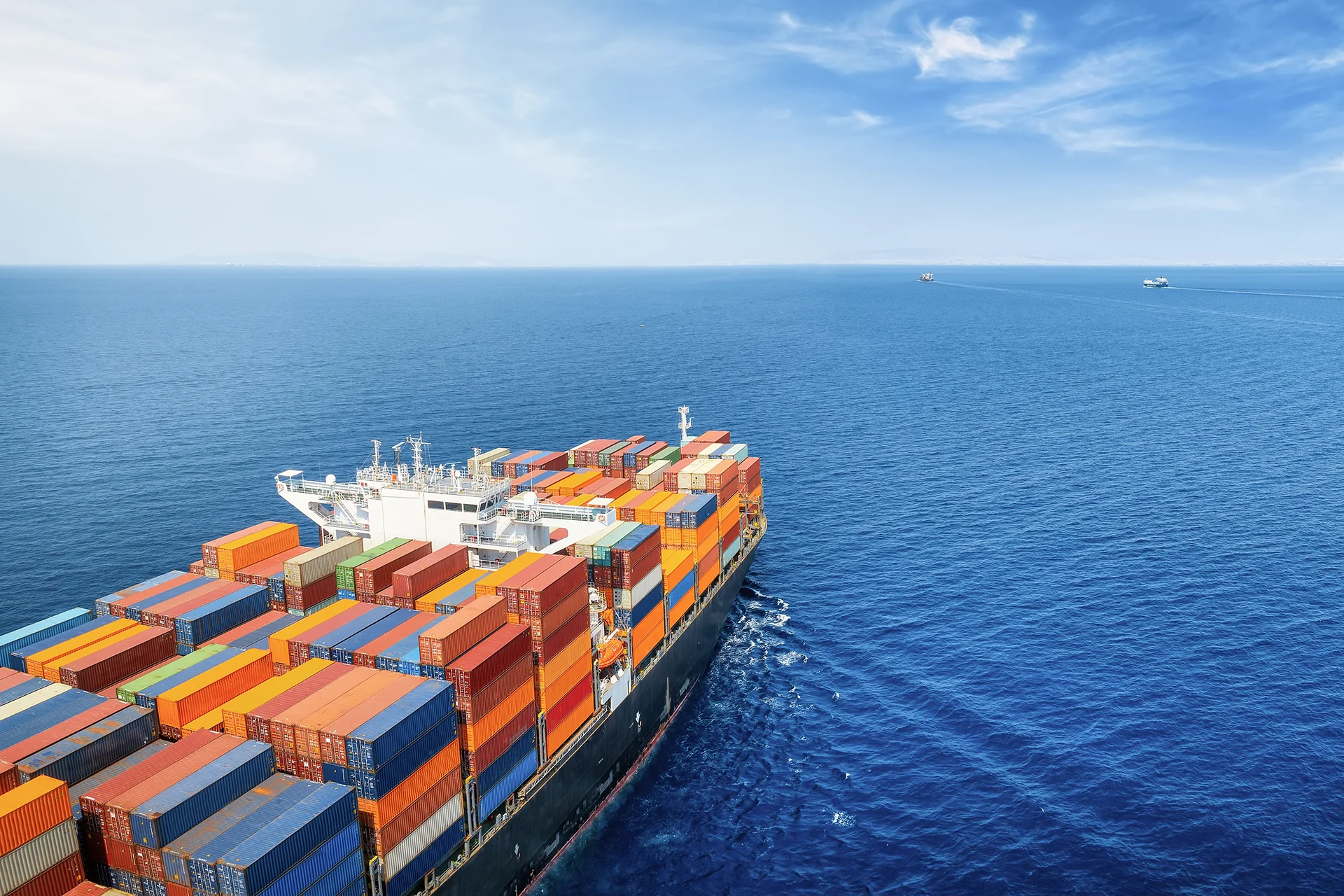 A container ship transporting cargo across open water